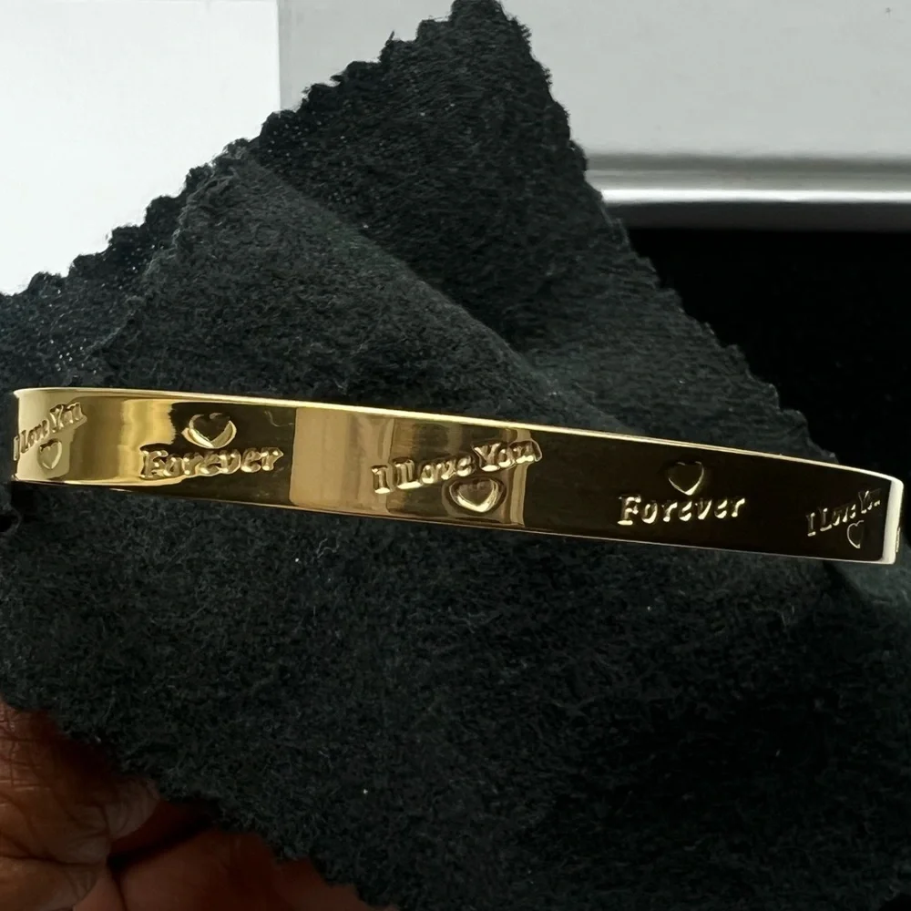Gold Engraved I love you forever heart waterproof Bangle Bracelet